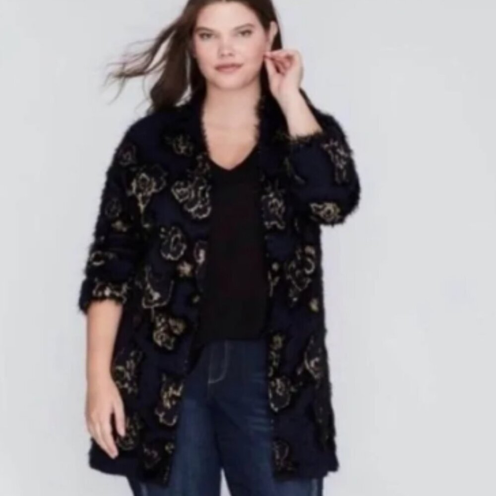 Lane Bryant Metallic Long-Line Eyelash Fuzzy Winter Cardigan Size 18/20